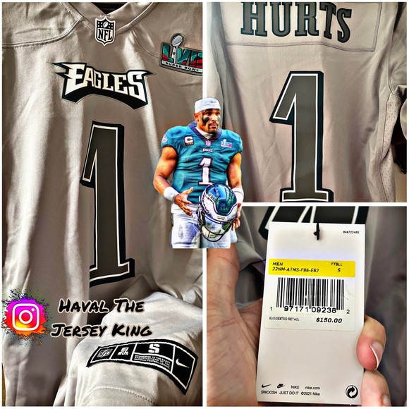 Mens Philadelphia Eagles Jalen Hurts Nike Gray Super Bowl LVII Patch Game Jersey - Picture 1 of 1